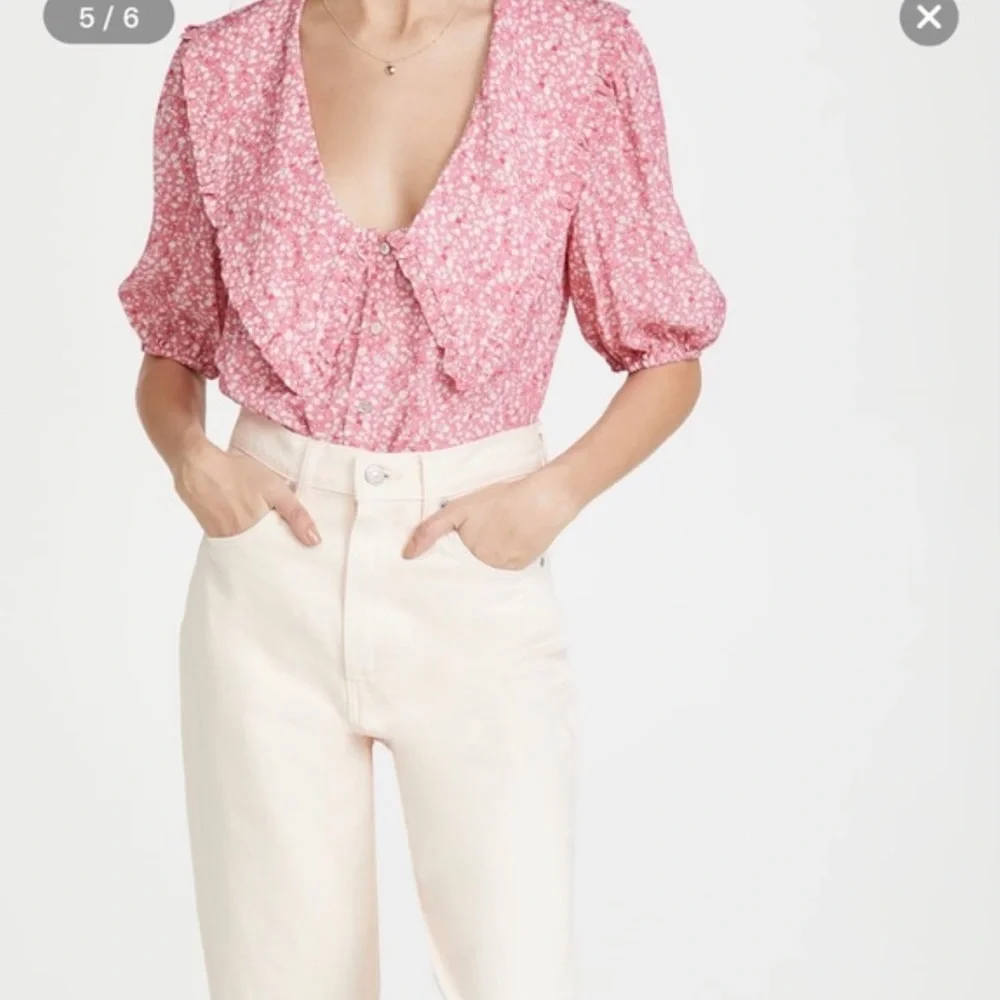 WAYF Amie Button Up Blouse Cherise Ditsy Floral XS cottagecore prairie - Picture 2 of 11